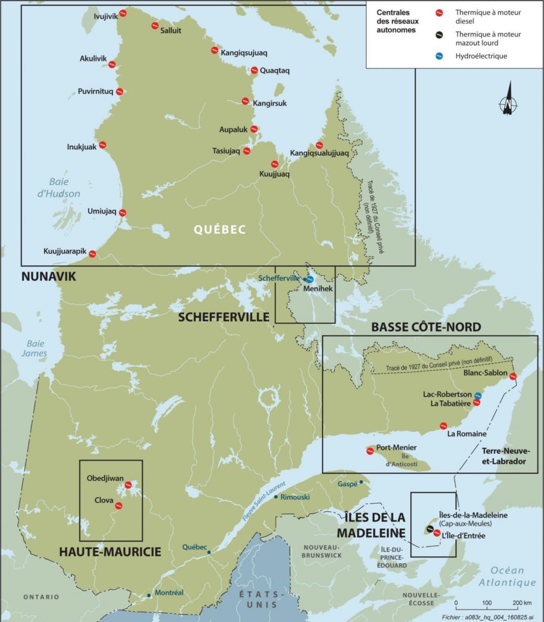 Carte des réseaux autonomes d'Hydro Québec