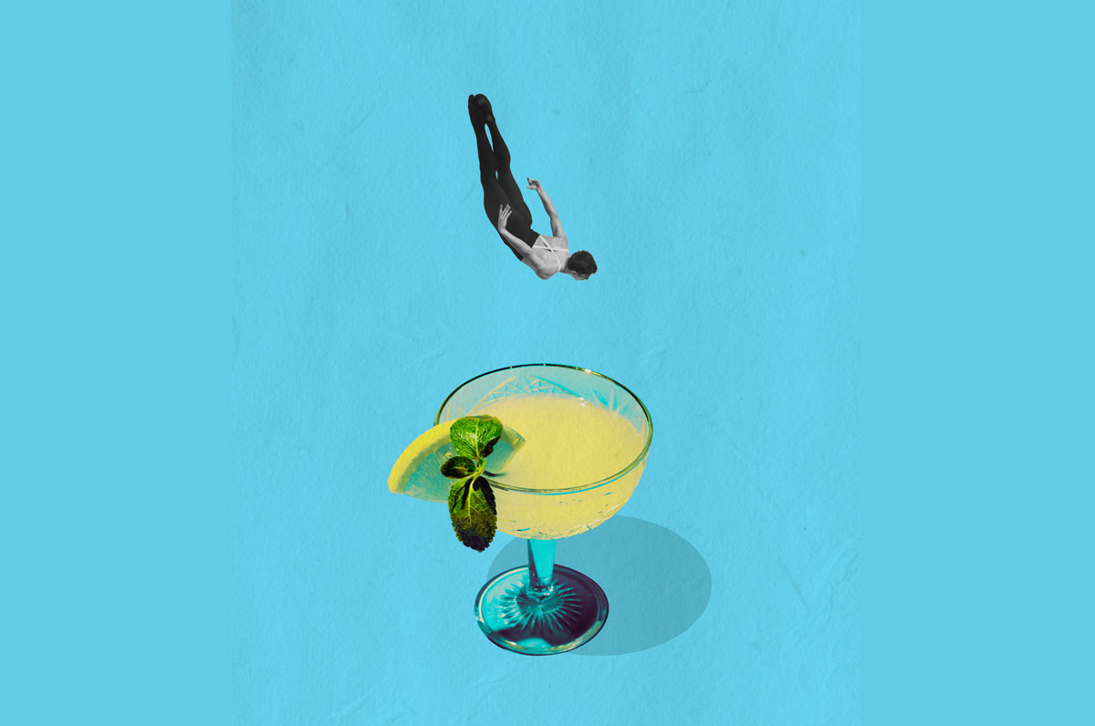 illustration d'un homme plongeant dans un cocktail