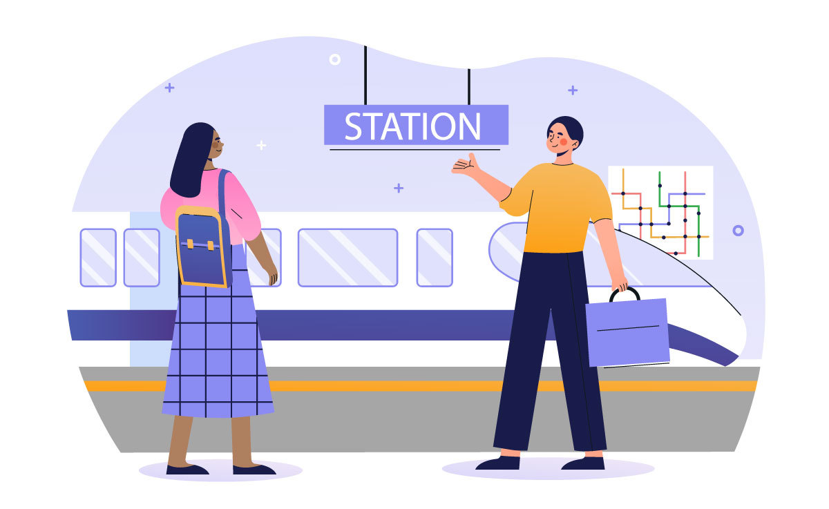 Illustration montrant deux personnes à une station de métro
